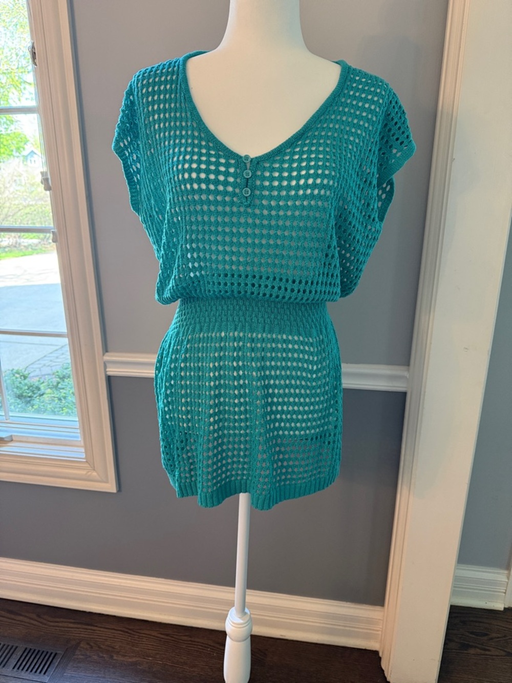 Teal Crochet Cover-Up Dress - Women Swim
